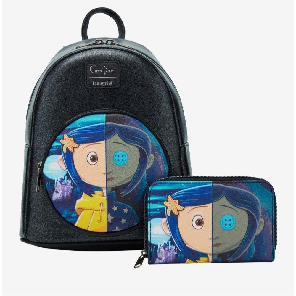 Loungefly Coraline Split Face‎ Backpack & matching WALLET SET NWT! Grunge